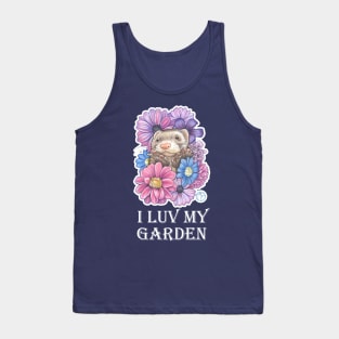 Ferret And Flowers - I Luv My Garden - White Outlined Version Tank Top